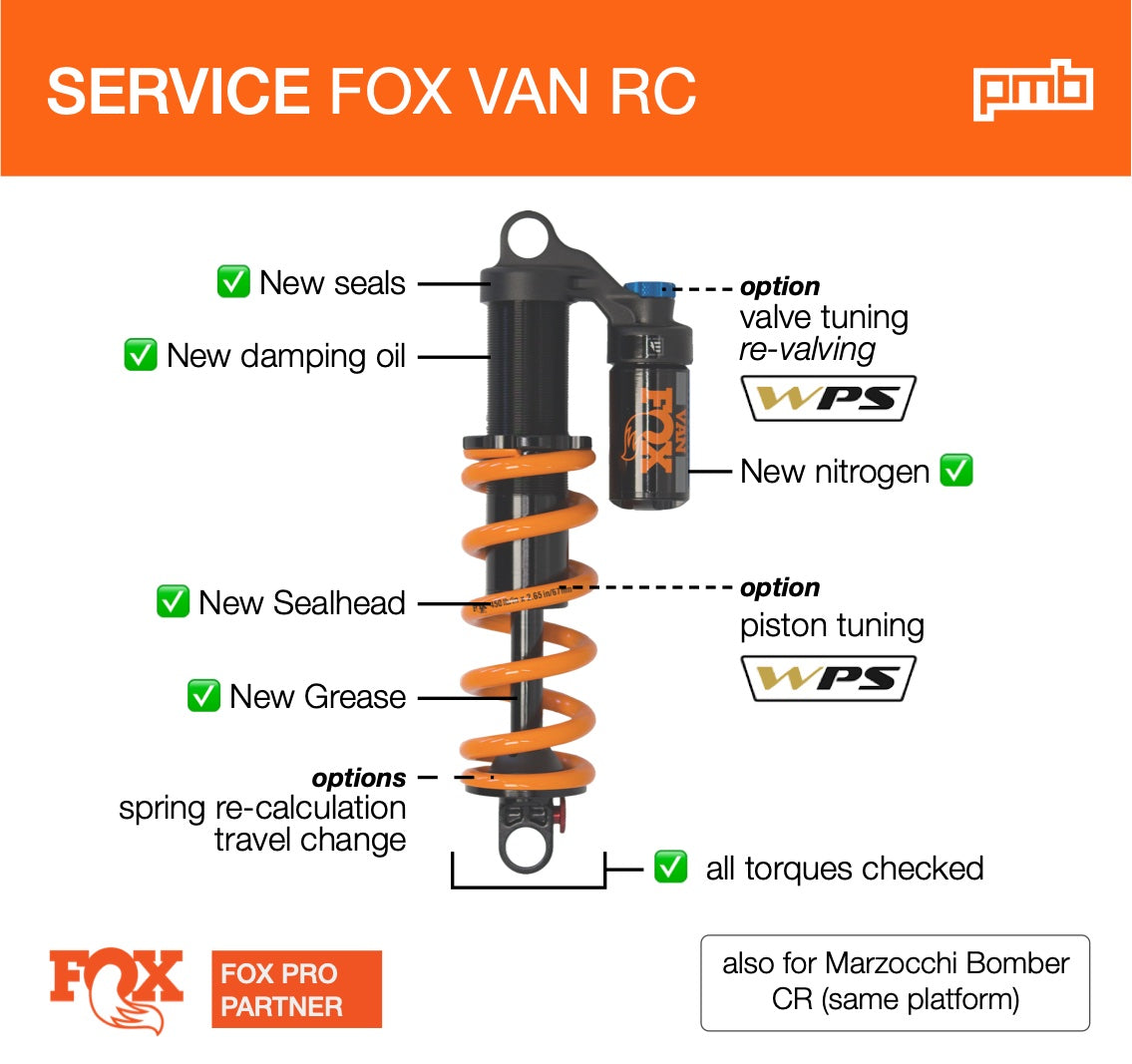 Fox Van RC: Service de Révision Amortisseur avec option Upgrade