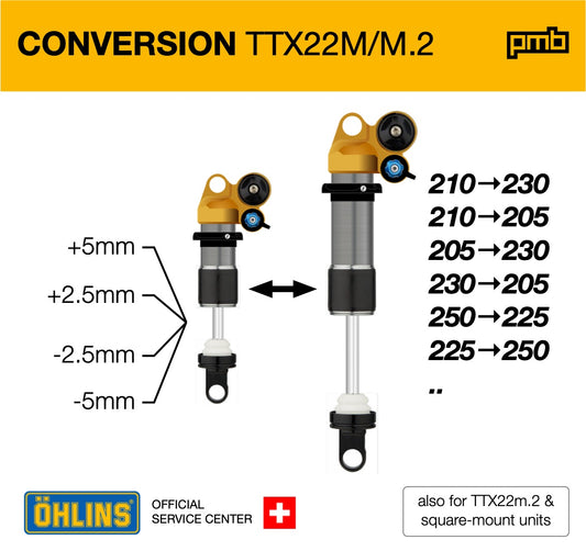 Öhlins TTX22m/TTX22m.2: Service de changement de taille et de débattement